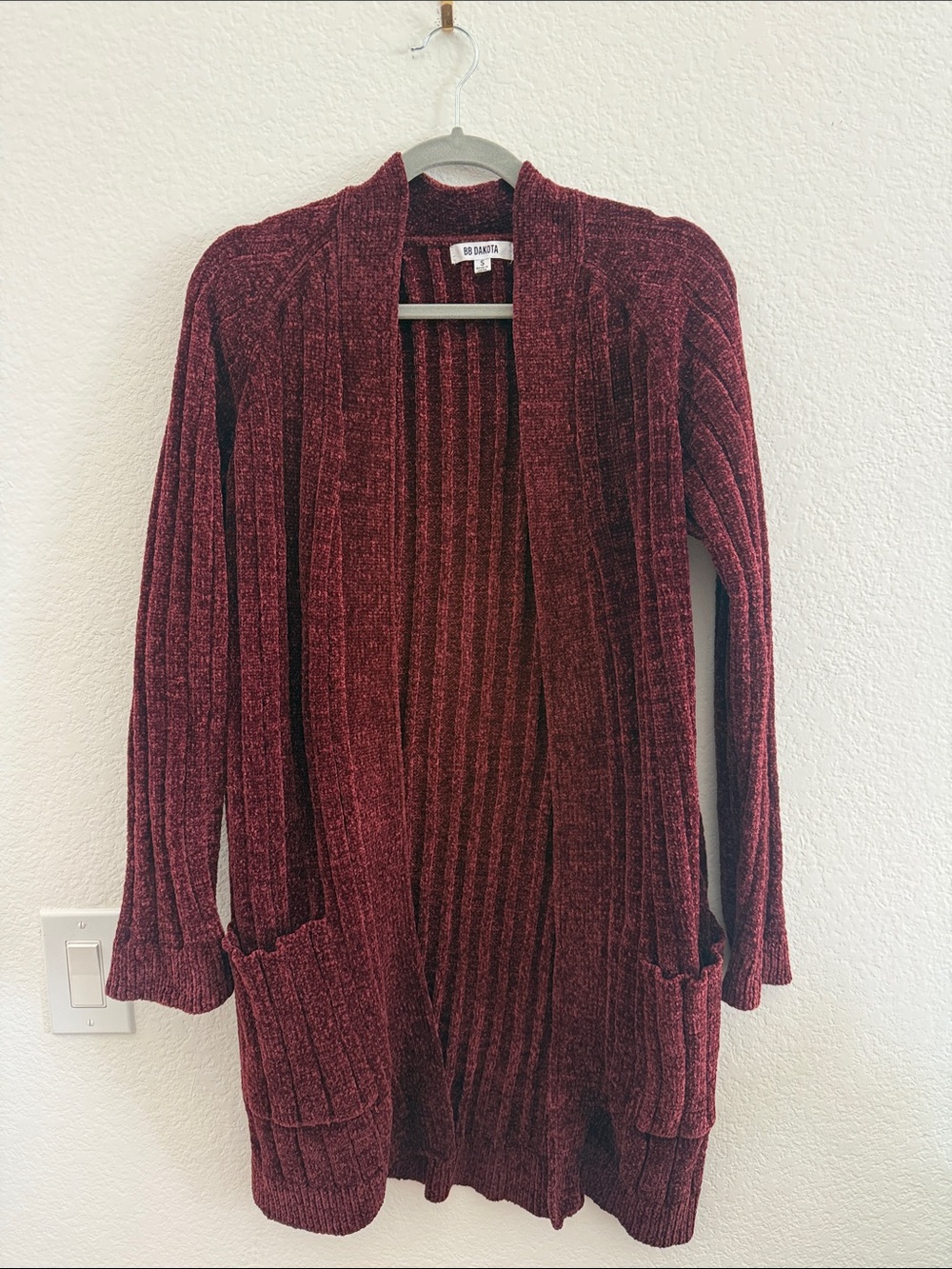 BB Dakota Burgundy Ribbed Open-Front Cardigan